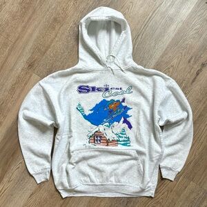 Vintage 90s Canadian Après Ski Chalet Graphic Grey Hoodie